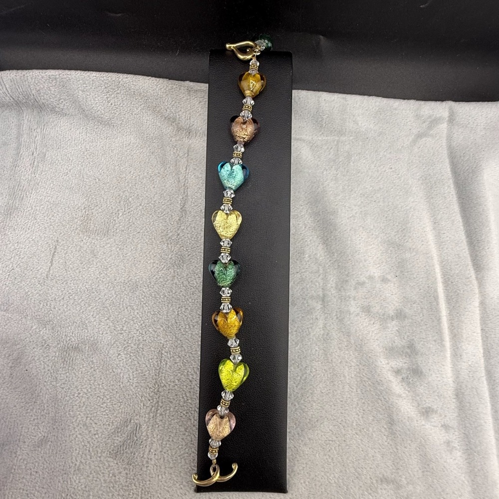 Vintage Lampwork Bracelet Beaded Heart‎ 7"